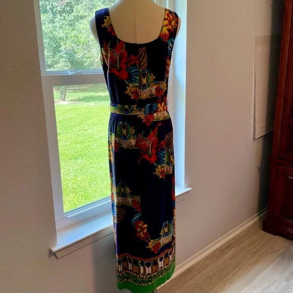 African Kenya Dress w/Button Side Slit, Blue Multi-Color, Alexander Campbell, 8 - Picture 3 of 13